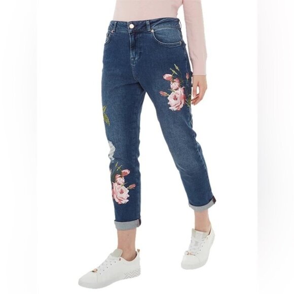 Ted Baker Khlowe Floral Embroidered Boyfriend Jeans